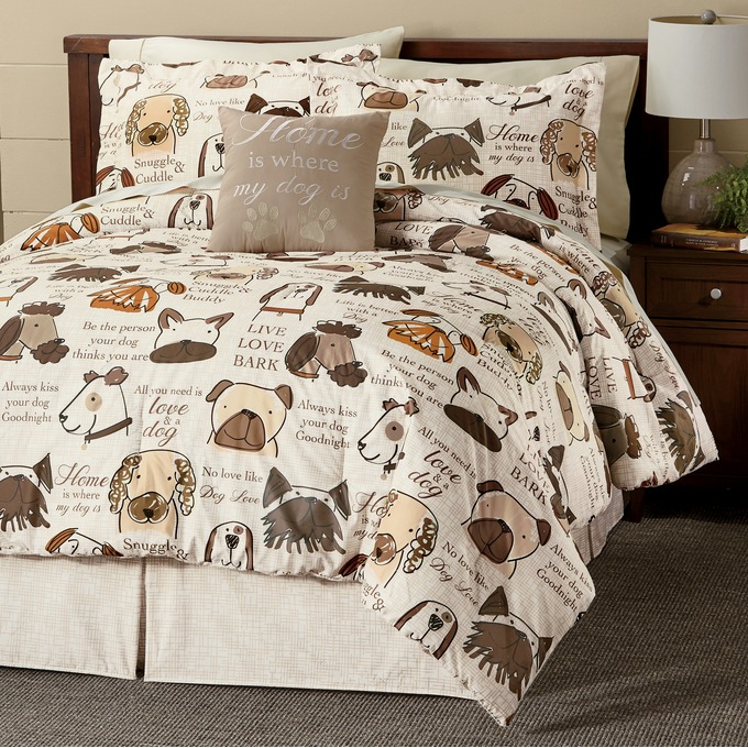 Dogs Comforter Set Accent Pillow And Window Treatments