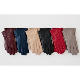 Classic Cinched Leather Gloves, , large