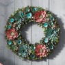 Flocked Succulent and Flower Wood Curl Wreath, , large