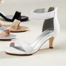 Faux Patent Back-Zip Sandal with Heel, White, large
