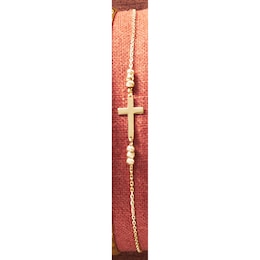 10K Gold Cross/Bead Bracelet, , large