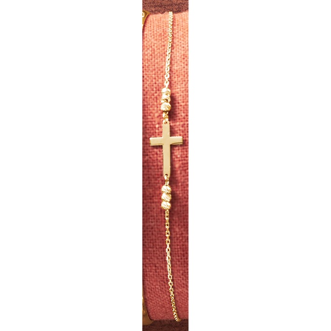10K Gold Cross/Bead Bracelet, , large