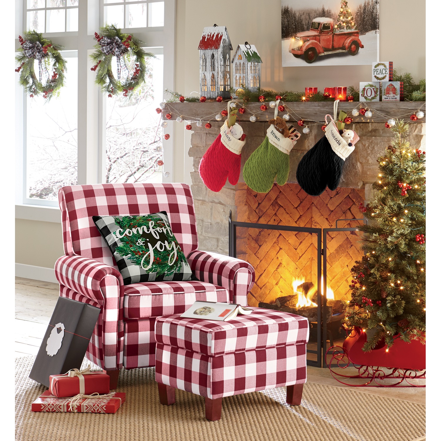 Buffalo Check Armchair and Ottoman Montgomery Ward