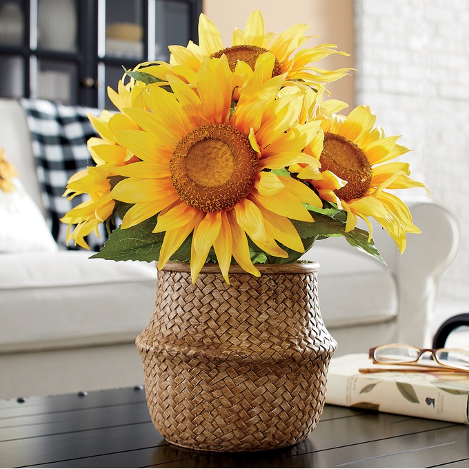 Sunflowers in Basket-Style Pot, , large