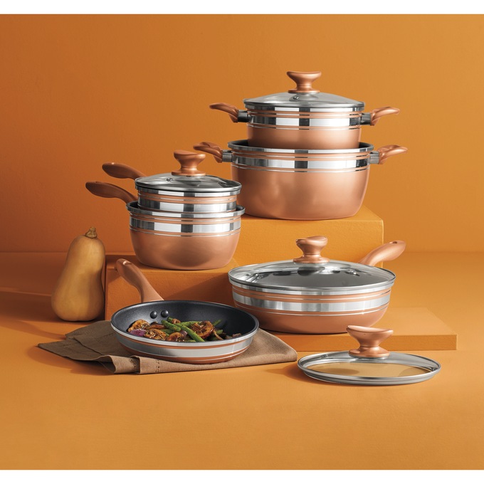 10-Piece Copper Pans and Pots Set Non-Stick Cooking, Cookware set Glass  Lids