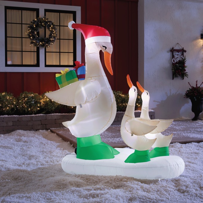 Lit Christmas Surprise Goose Inflatable, White, large