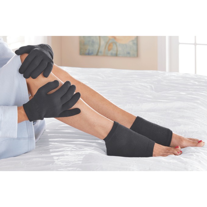 Gel Heel Sock & Glove Set, Black, large