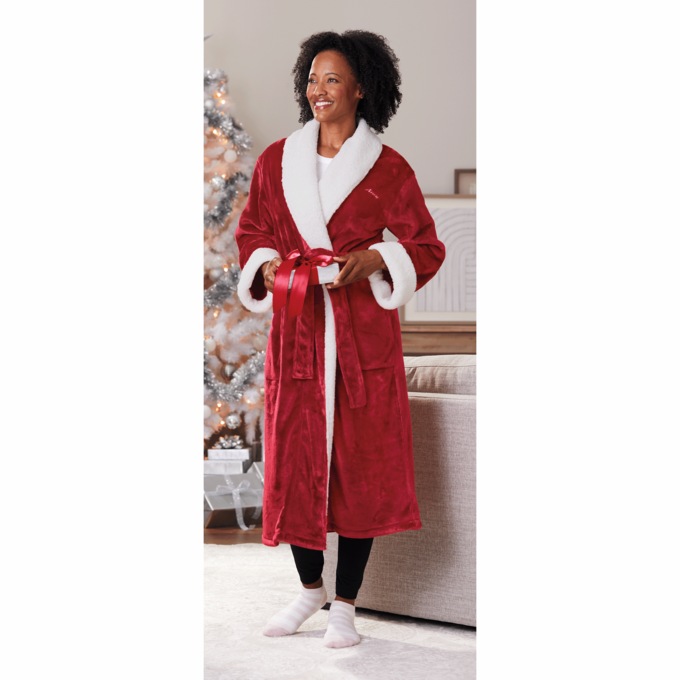 Faux-Sherpa Trim Unisex Robe, , large