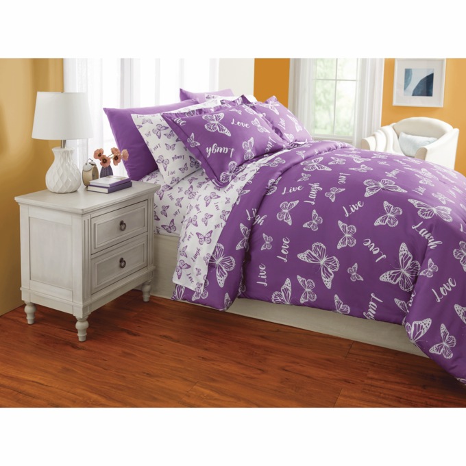 Butterfly Sentiments Down-Alternative Comforter, Purple, large