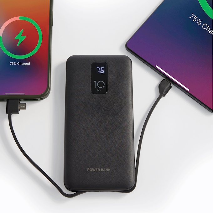 10,000mAh Portable Power Bank with Built-In USB-C, Micro USB and Lightning Cables, , large