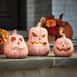 Set of 3 Lit Jack-O-Lanterns, , large