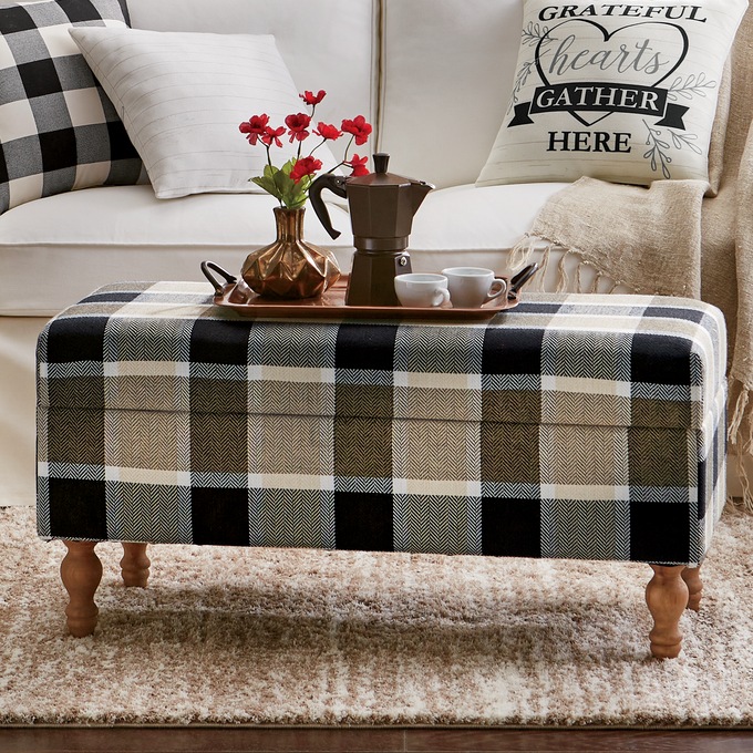 Plaid Storage Bench, , large
