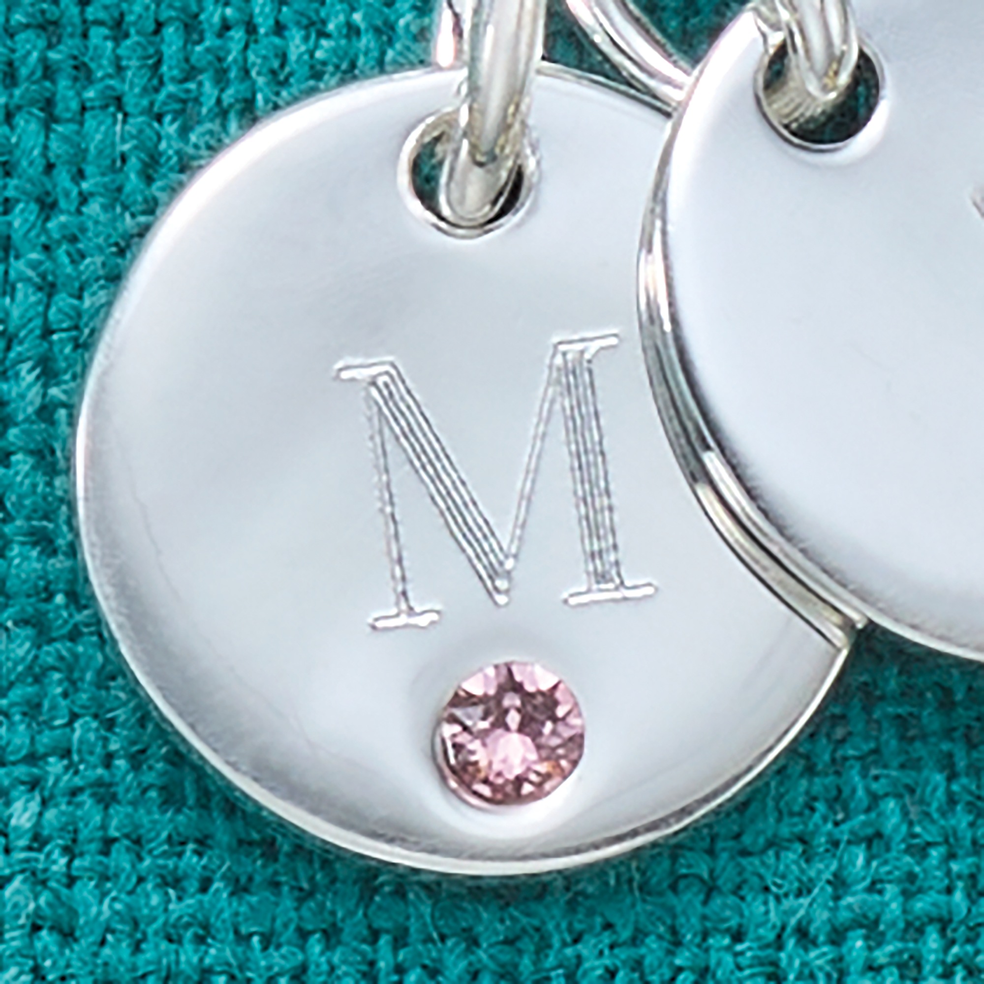 Initial/Birthstone Round Pendant, Sterling Silver, large