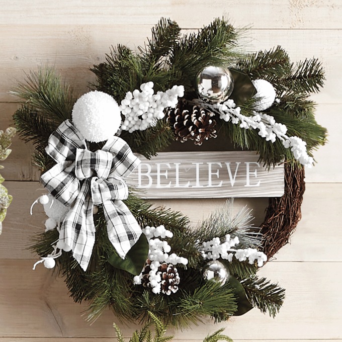 Evergreen Wreath with Wood Sign, , large