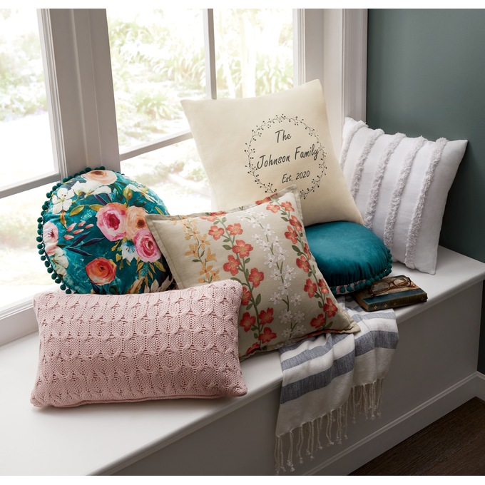 Round Floral Pillow, , large