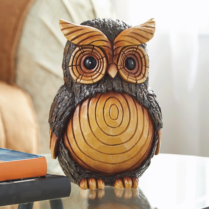 Faux-Wood Owl Figurine, , large