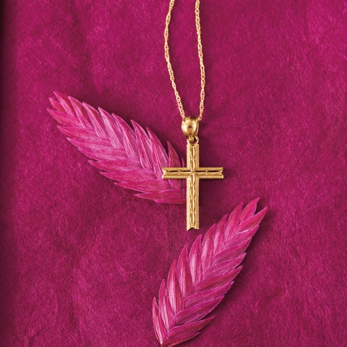 10K Gold Diamond-Cut Cross Pendant, Yellow Gold, large