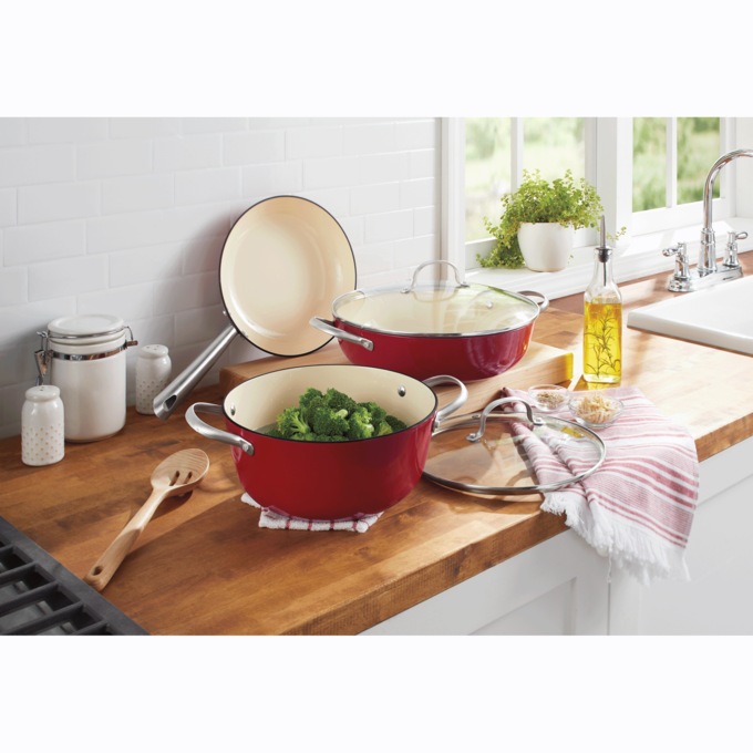 5-Piece Enameled Cast Iron Cookware Set, Delicious Red, large