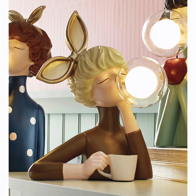 Figural Bubble Gum Lady Lamp, Brown, large