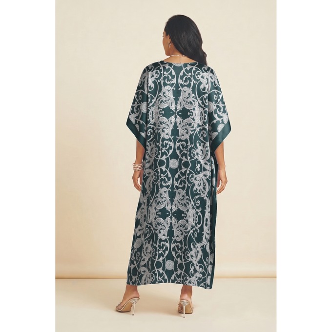 Alluring Long Caftan with V-Neck, Twilight Teal, large