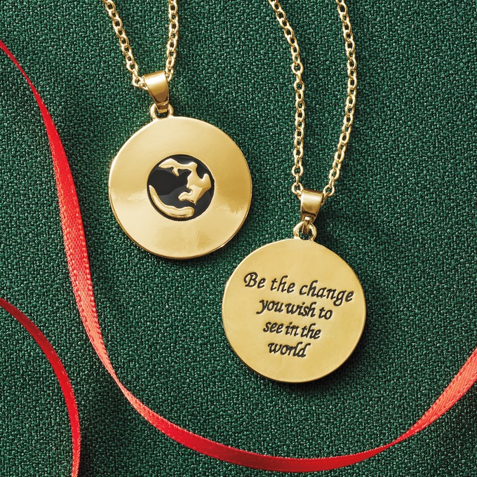 Be the Change World Pendant, Goldtone, large