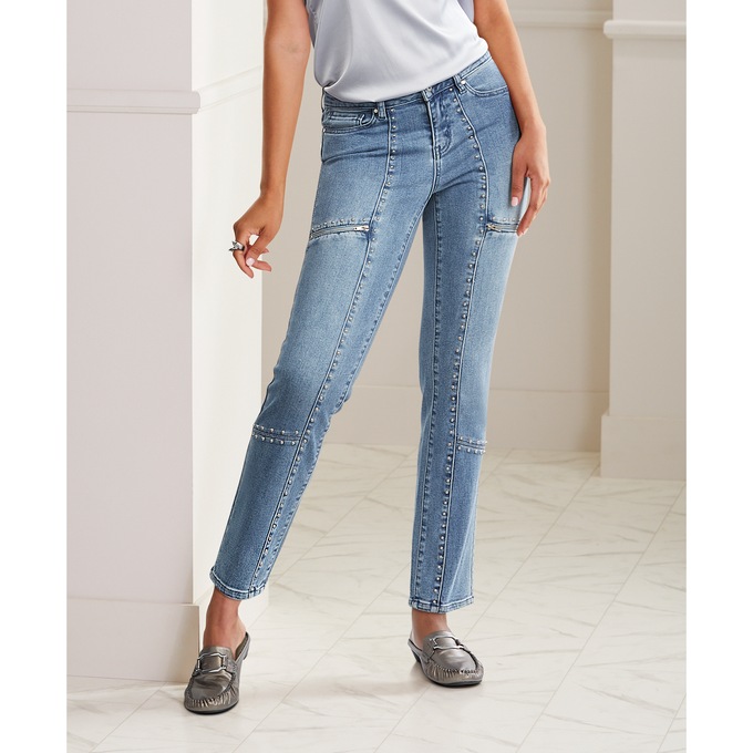 Lindsey Stud Slim-Leg Jean, , large