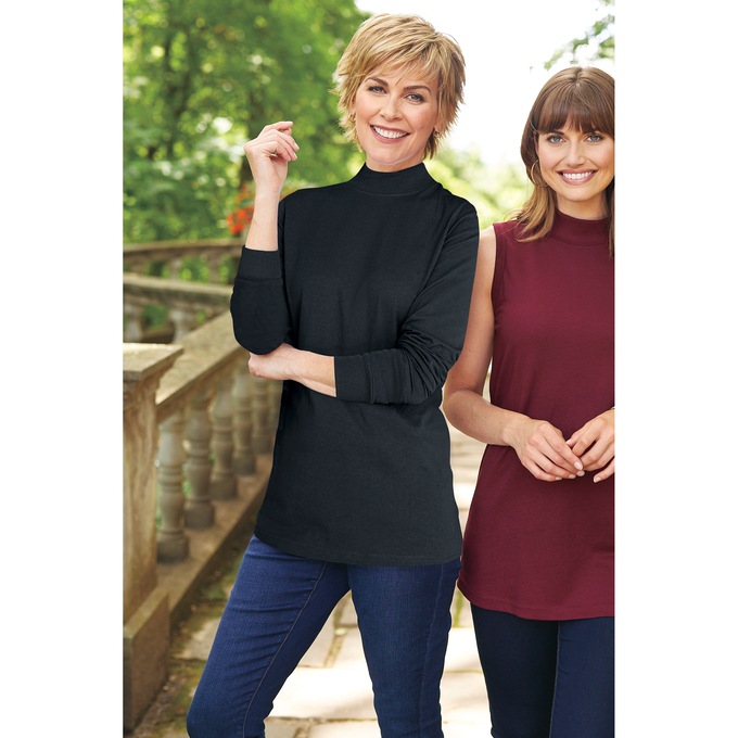 Long-Sleeve Mock Neck Top, , large