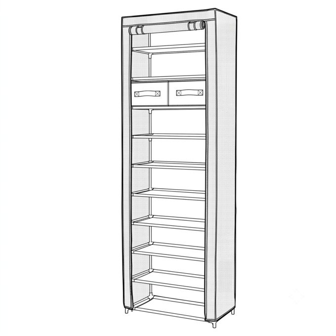 Tall 10-Layer Fabric Shoe Storage Organizer, , large