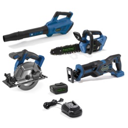 Buy All and Save Pack: Powr-Kraft 20V Blower, Circular Saw, Reciprocating Saw, Chainsaw with 4.0Ah Lithium-Ion Battery &amp; Charger by Montgomery Ward, , large