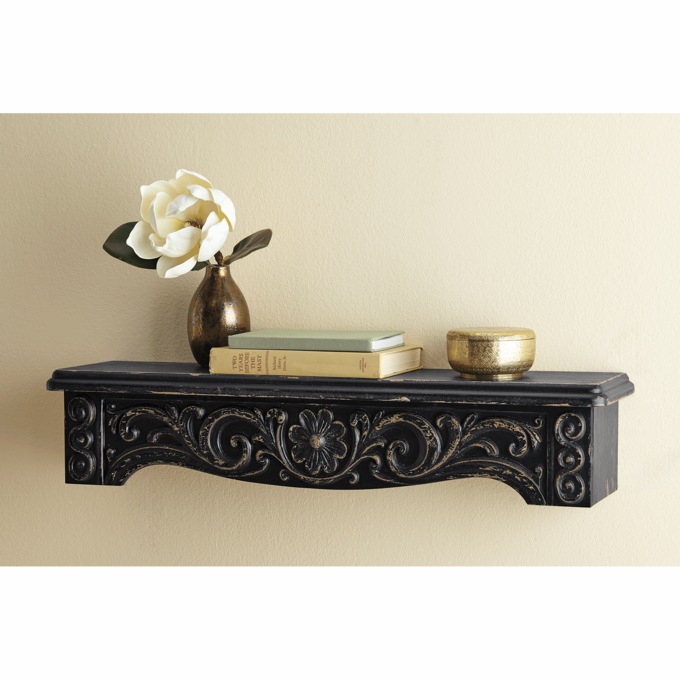 Carved Wall Shelf, Black, large