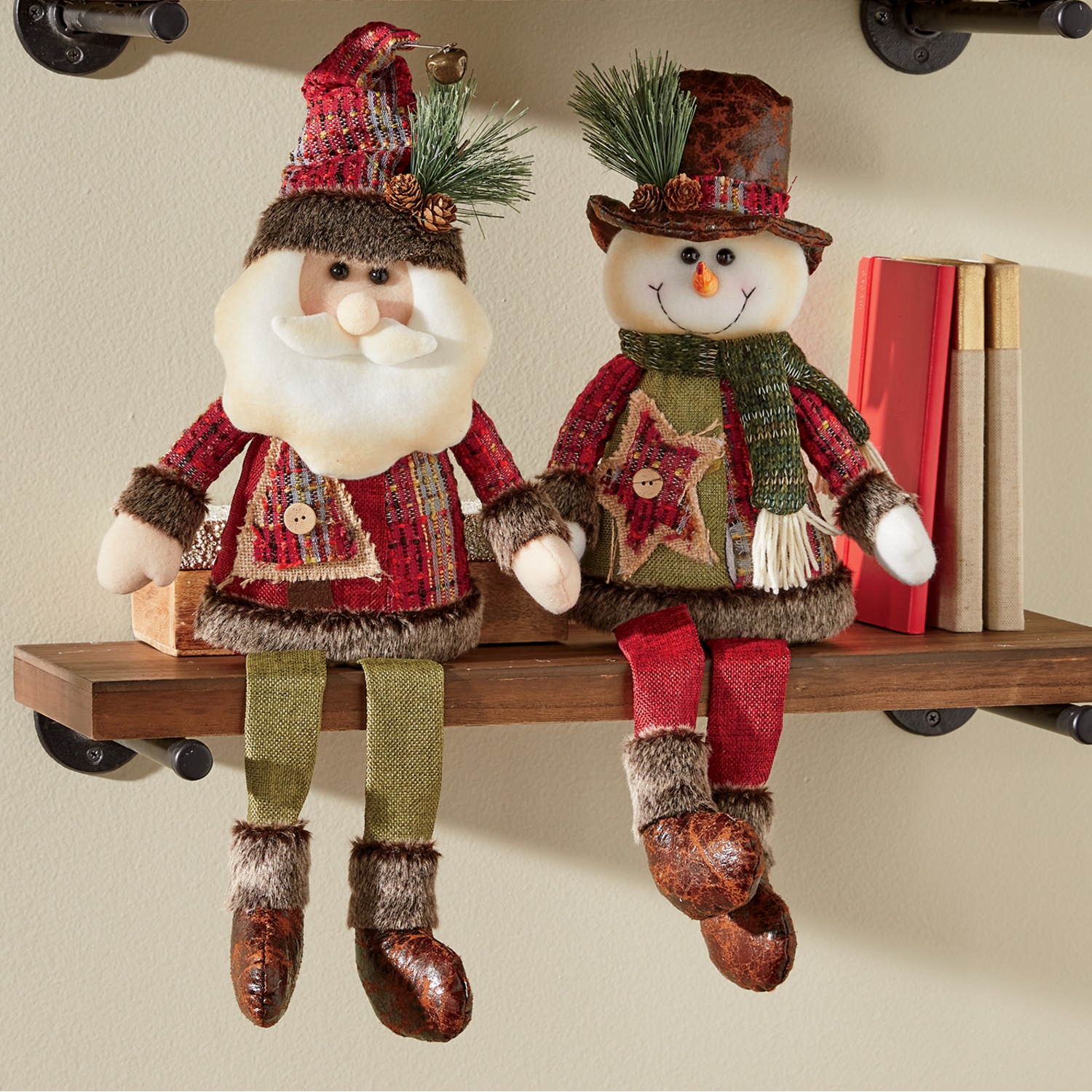 Set of 2 Fabric Holiday Shelf Sitters Montgomery Ward