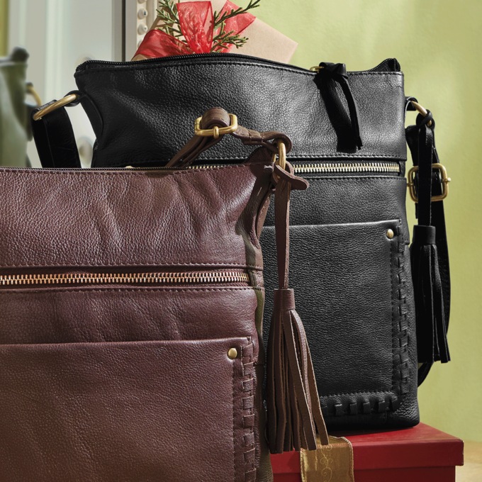 Granada Leather Whipstitch Pocket Handbag, Black, large