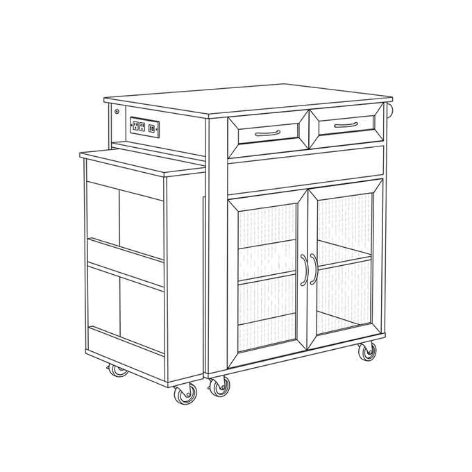 Powered Expandable Kitchen Island, White, large