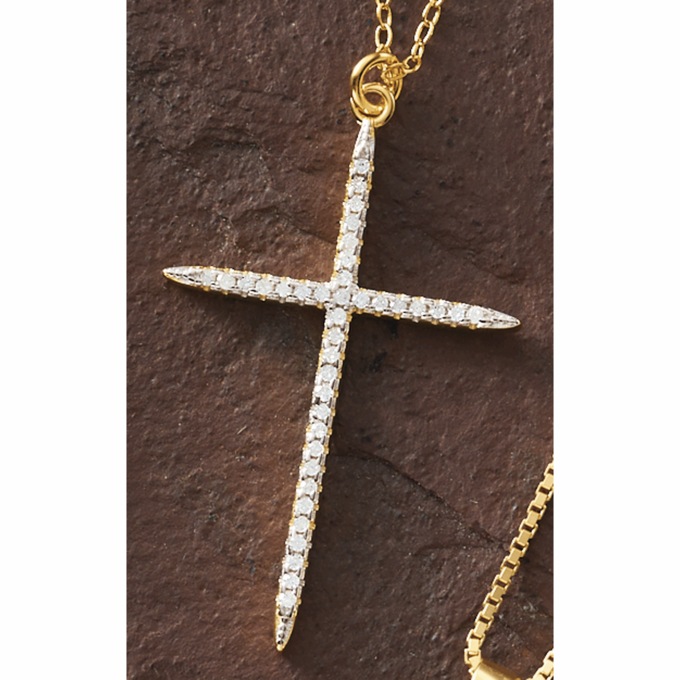 Diamond-Accented Cross Pendant, , large