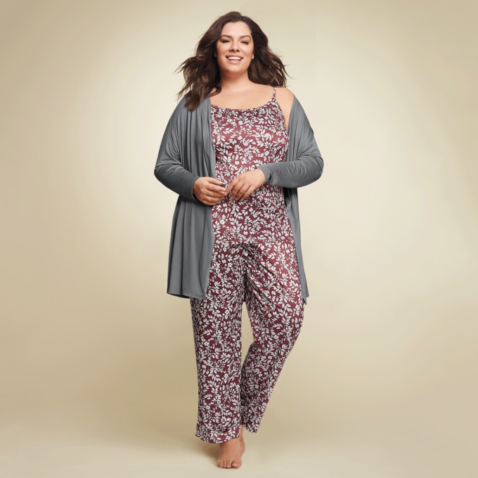 3-Piece Floral PJ Set with Cami, Pant and Cardigan, , large