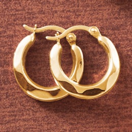 14K Gold Faceted Mini Hoops, , large