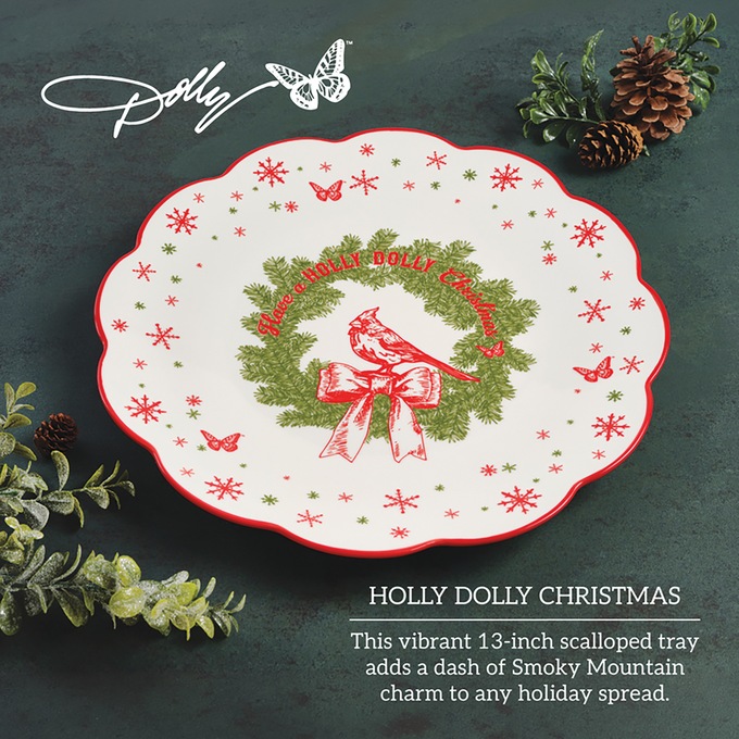 Dolly Parton Holiday Toile 13-Inch Serving Platter, , large