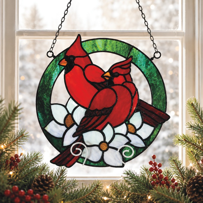 Stained Glass Cardinal Couple , Multi, large
