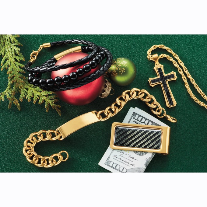 Men's Cross Pendant, 4-Piece Bracelet & Money Clip Set, , large