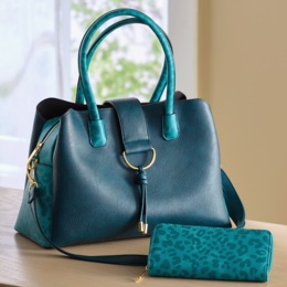 2-Piece Leopard-Print Satchel &amp; Wallet Set, , large