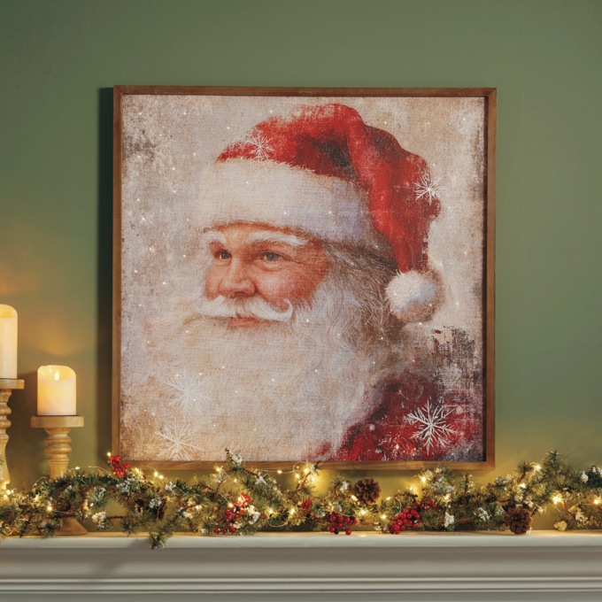 30-Inch Fiber Optic Santa Canvas Wall Art, Multi, large