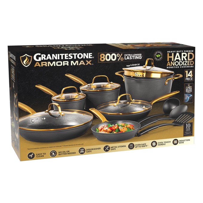 Granitestone 14-Piece Armor Max Hard-Anodized Cookware Set, , large