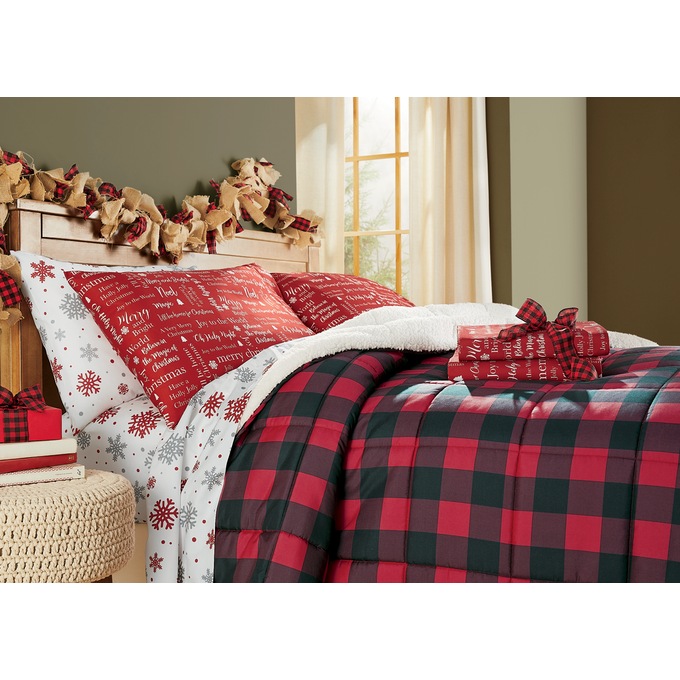 Reversible Printed Down-Alternative Sherpa Blanket, , large
