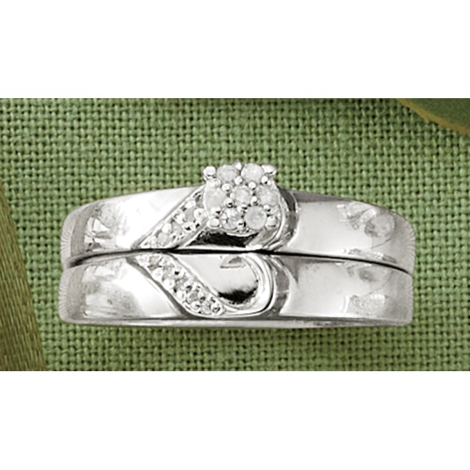 Diamond Round Cluster Swirl Bridal Set, , large