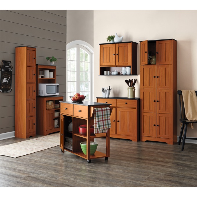 Katie Small Kitchen Cart with Storage, Black Oak, large