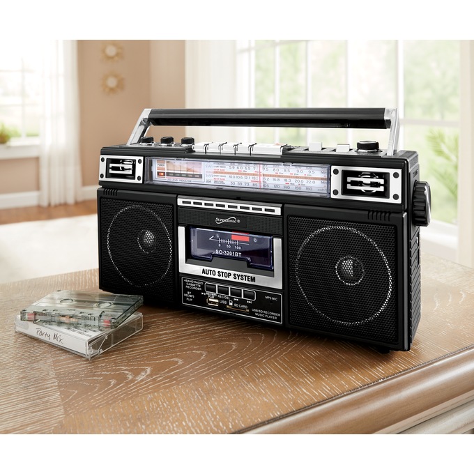 Riptunes Radio Cassette Stereo Boombox With Bluetooth Audio - Black