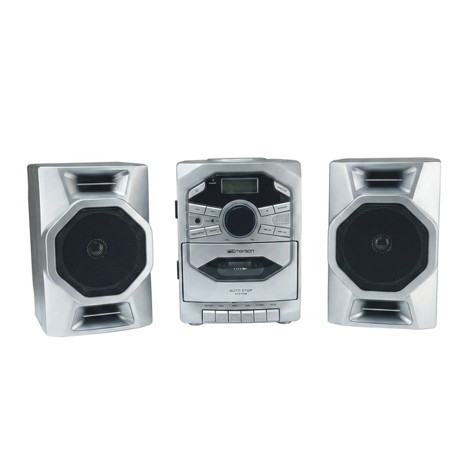 Emerson Portable CD/Cassette Stereo Boom Box, Silver, large