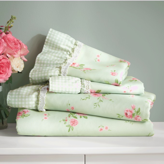 Cottage Rose and Gingham Sheet Set, , large