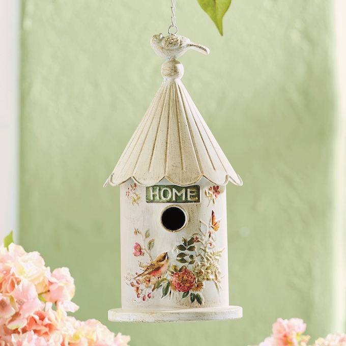 Floral Hanging Birdhouse, White, large