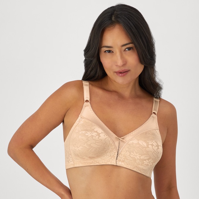 Bali Wireless Lace Double Support Bra with Adjustable Straps, Soft Taupe, large